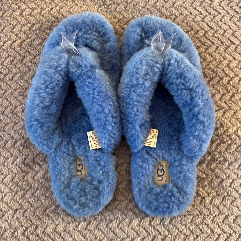 UGG Blue Plush Sheepskin Slide Slippers - Picture 2 of 6